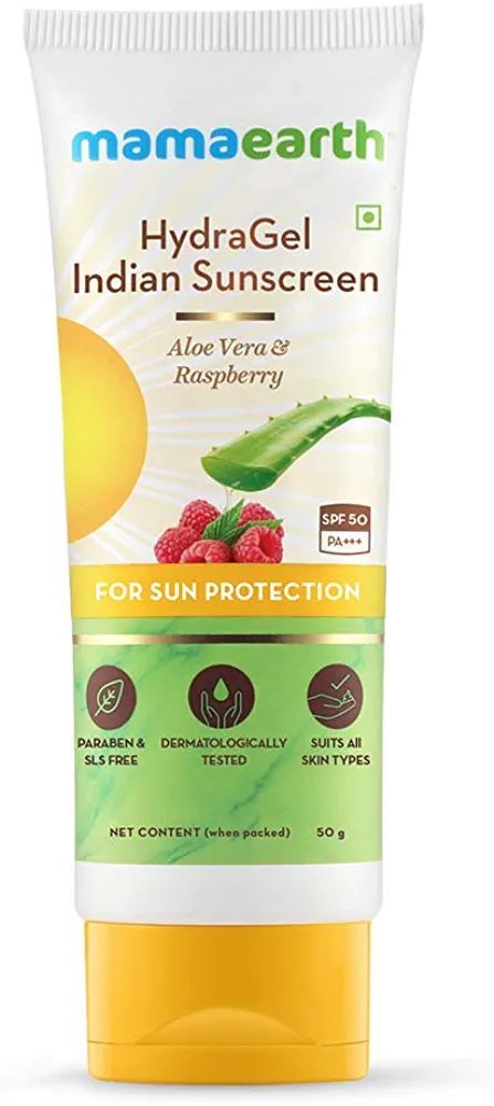 Mamaearth HydraGel Indian Sunscreen with Aloe Vera and Raspberry for Sun Protection - 50 g