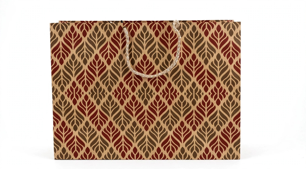 Multicolour Leaf Pattern Kraft Paper Gift Bag with Rope Handle 1N