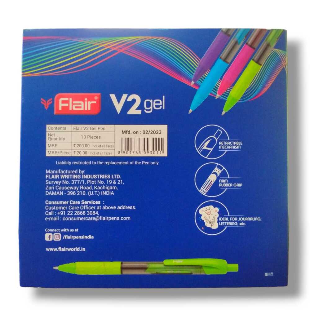 Flair V2 Gel Multicolor Gel Pen pack of 10