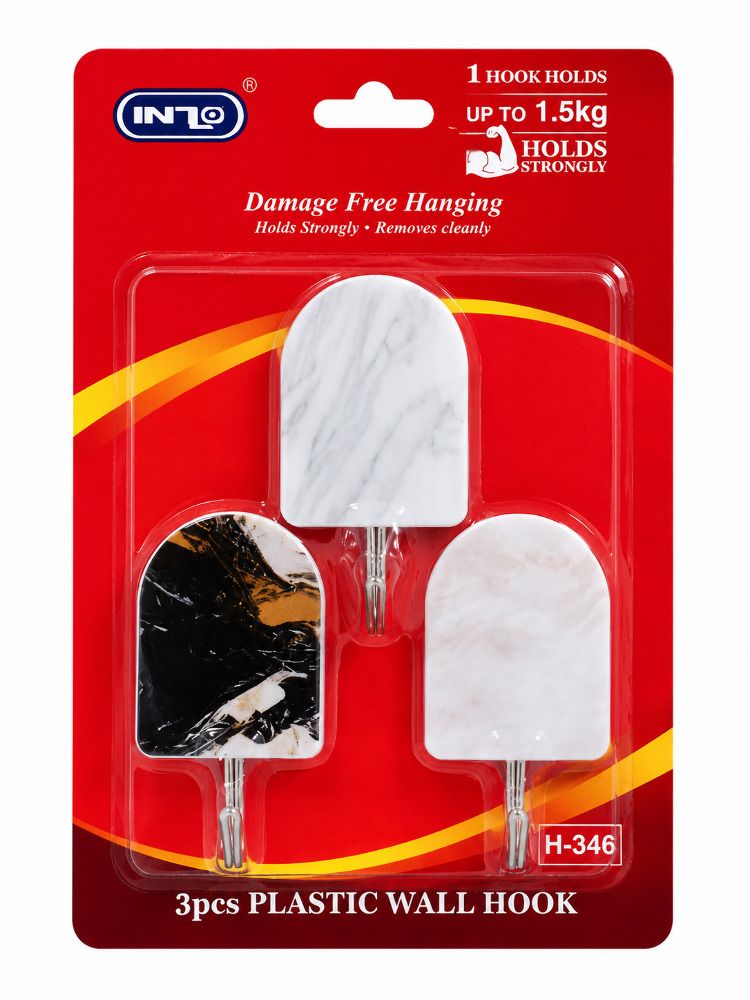 Inzo Plastic Wall Hook Marble 3Pcs In 346