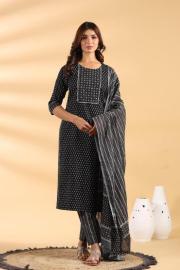 Black Pure Cotton Kurti Pent With Duppata