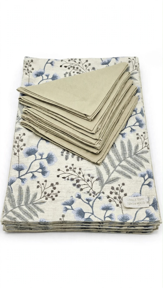 Grace Emb Floral Placemats With Napkins 12cmX18cm Set of 6