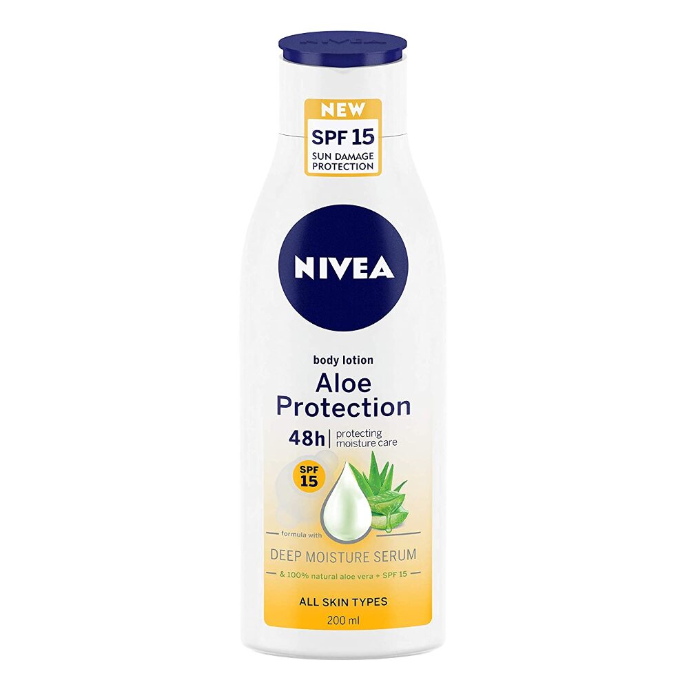 NIVEA Body Lotion, Aloe Protection SPF 15, for Daily Sun Protection, 200 ml
