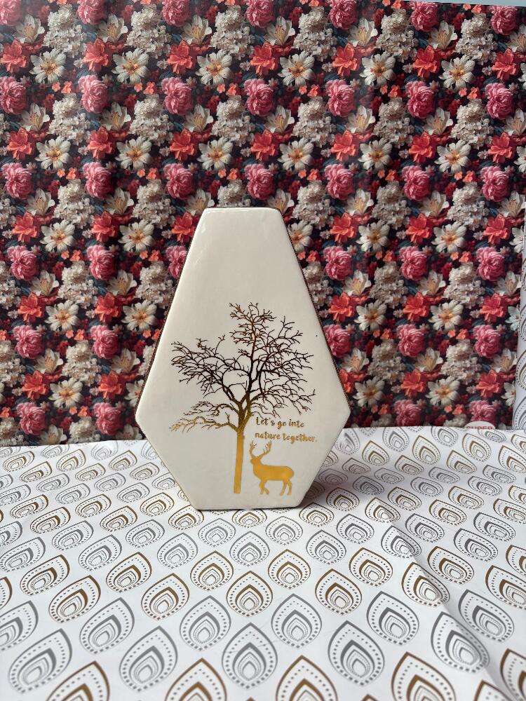 White Diamond Vase With Ceramic Gold Glossy