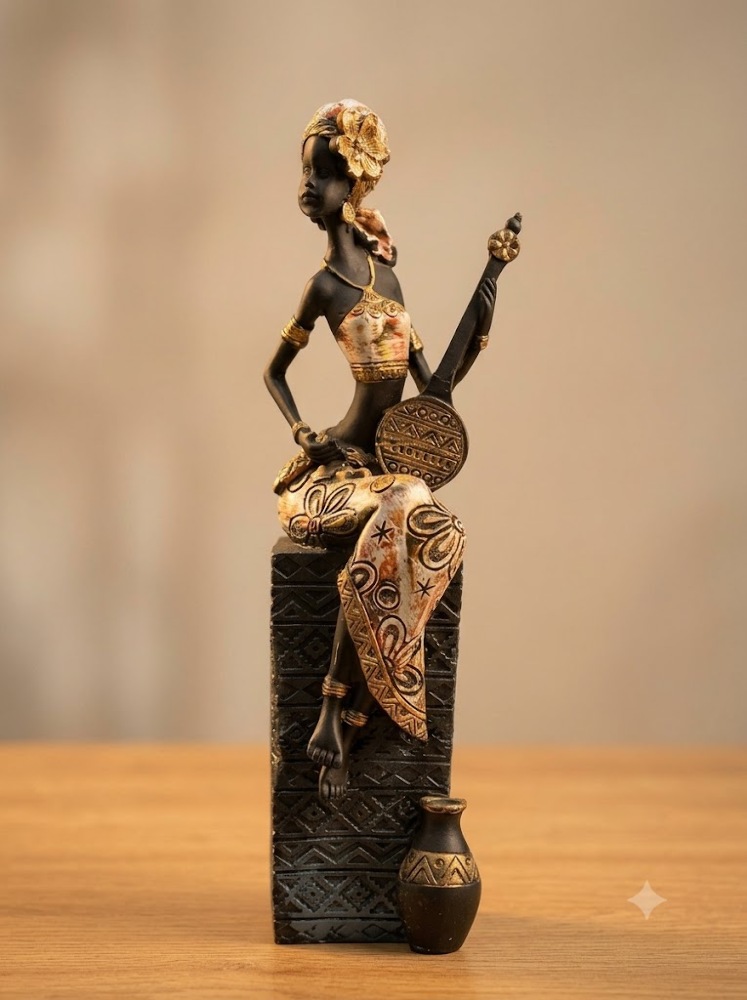 Black & Gold Vintage Lady Showpiece For Home Decor