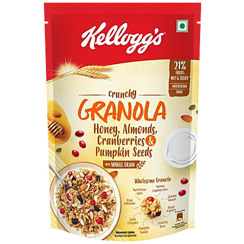 Kelloggs Crunchy Granola Honey Almonds, Cranberries & Pumpkin Seeds With Whole Grain, 450g