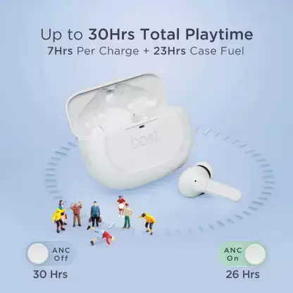 boAt Airdopes 393ANC with Hybrid ANC, Quad Mics ENx & 30 Hours Playback Bluetooth Headset (Ivory White, In the Ear)