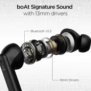 boat Airdopes 170TWS Earbuds with 50H Playtime, Quad Mics ENx™ Tech, Low Latency Mode, 13mm Drivers, ASAP™ Charge, IPX4, IWP™, Touch Controls & BT v5.3(Classic Black