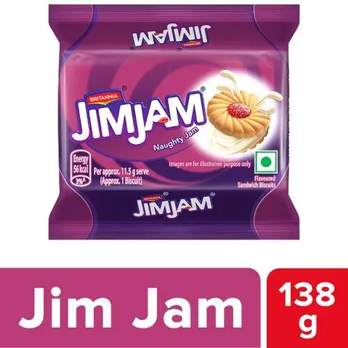 Britannia Jim Jam Cream Biscuit - Crunchy, Ready To Eat, 138 g