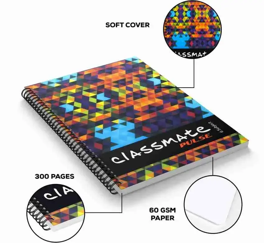 Classmate Pulse 6 Subject Spiral Note Book - Single Line |Size 29.7*21 cm| 400 pages