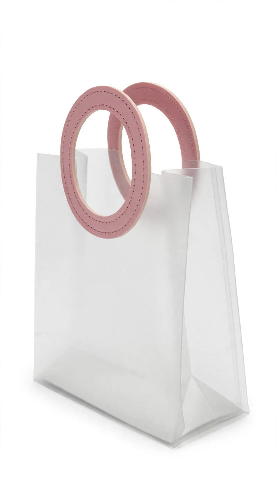 Premium Frosted Transparent Gift Bag with Pink Round Handle 1N