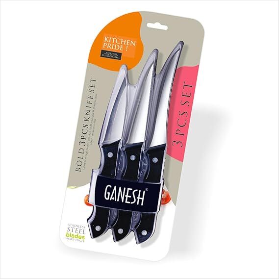 Ganesh Stainless Steel Kitchen Bold 3 pcs Knife Vegetable Cutting and Chopping Knife, Serrated Edge