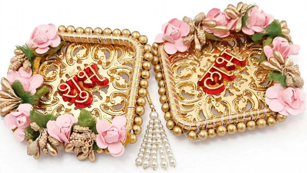 Pink Rose Floral Shubh Labh Wall Hanging Set