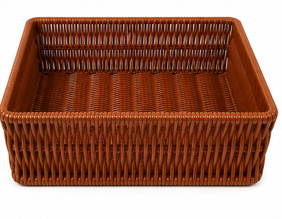 Plastic Rattan Storage Basket Square Brown Big 1N
