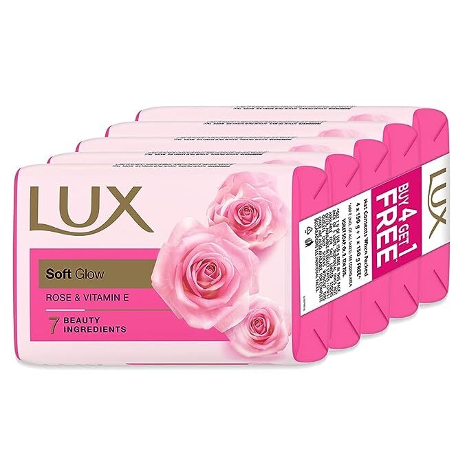 Lux Soft Glow Rose & Vitamin E Bathing Soap, 150g Buy 4 Get 1 Free Offer