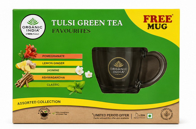Organic India Tulsi Green Tea Favourites Assorted Collection 25N+1 Free Mug