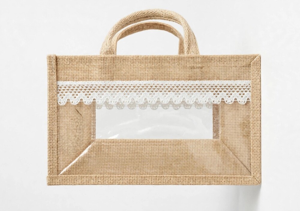 Premium Jute Fabric Gift Bag with Lace Handle 1N