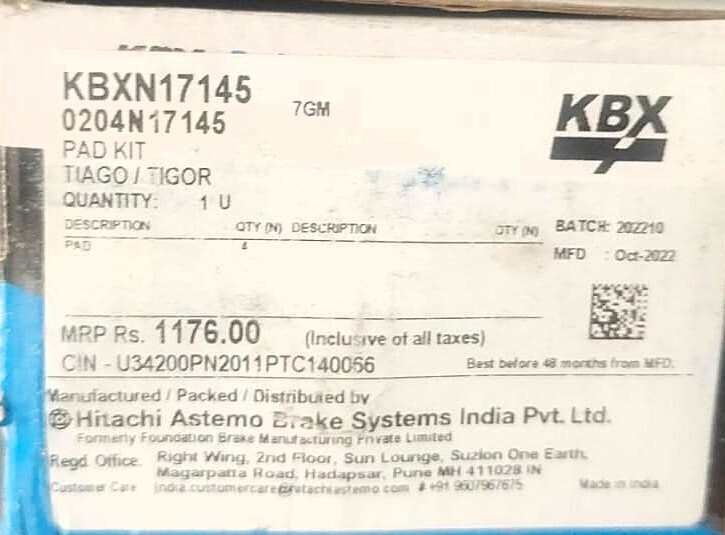 Disc Pad for Tata Tiago / Tigor - KBXN17145