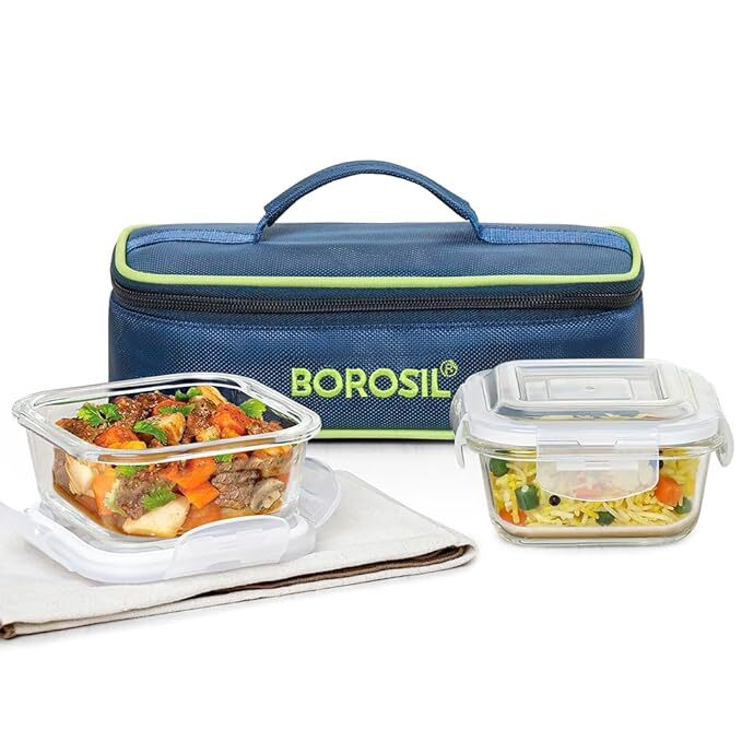 Borosil Microwavable Glass Lunch Box Square Set Of 2 1N