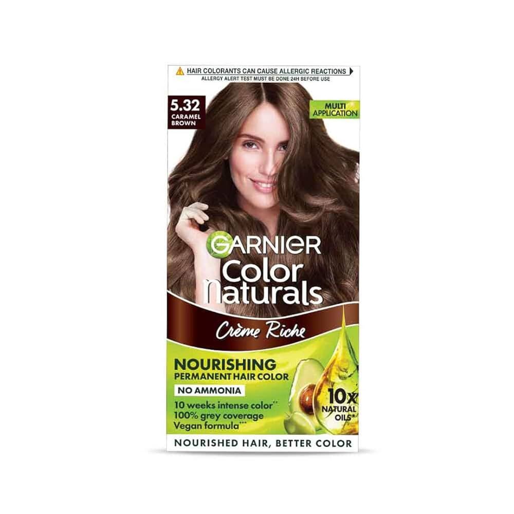 GARNIER Color Naturals Creme Hair Colour |Long-lasting Color & Shine , Shade 5.32, Caramel Brown