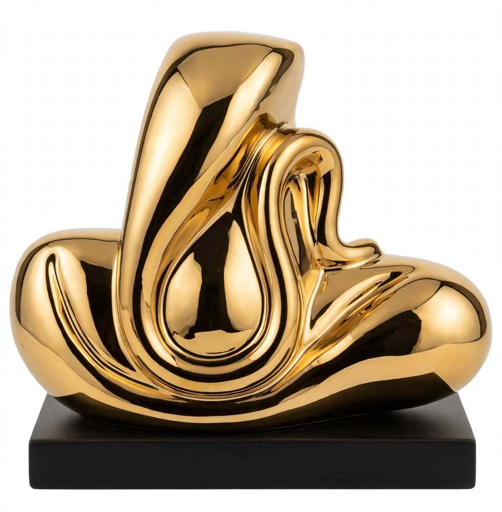 Modern Abstract Golden Ganesh Glossy Sculpture