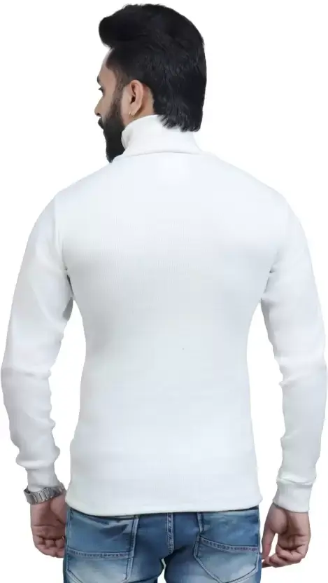 Woollen High Neck White Sweater for Men