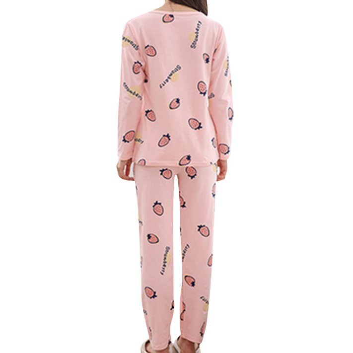 Women's Pajama Set Casual Long Sleeve Cute Cartoon Print Color Block Crew Neck Tunic Tee Shirt Nightshirts Blouse + Pants Soft Comfy Nightwear Sleepwear Loungewear, 2 Pcs