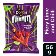 Doritos Dinamita Tortilla Chips - Fiery Crunchy, Nachos, Snacks, Lime & Chilli Flavour, 56 g