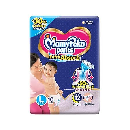 MamyPoko Pants Extra Absorb Baby Diapers Large, 10Pants