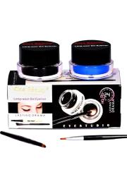 Kiss Beauty Long Wear Gel Eyeliner Smudge Proof & Waterproof (Black And Blue) 6g(3g+3g) With 2 Expert brushes