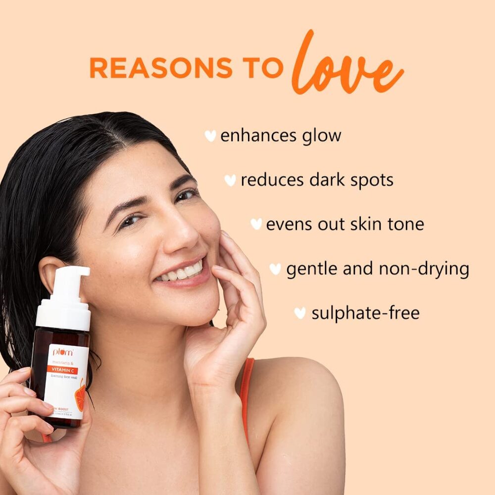 Plum Vitamin C Foaming Face Wash with Mandarin | For Glowing Skin | 100% Vegan, 110 ml