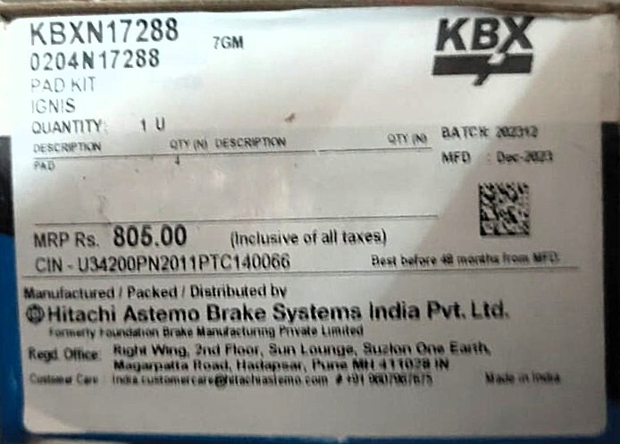Disc Pad for Maruti Suzuki Ignis - KBXN17288