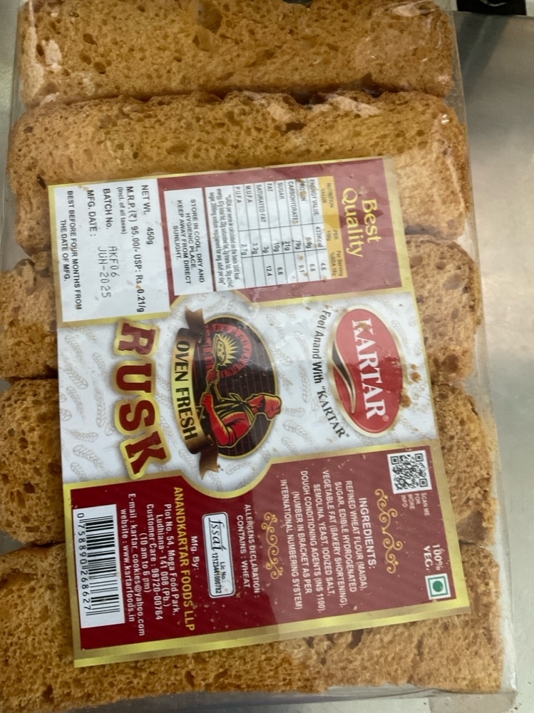 Kartar oven fresh Rusk 450gm