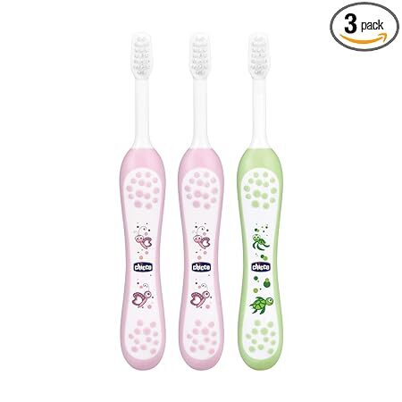Chicco Toothbrush 6-36M- 3 Pack- Pink & Green