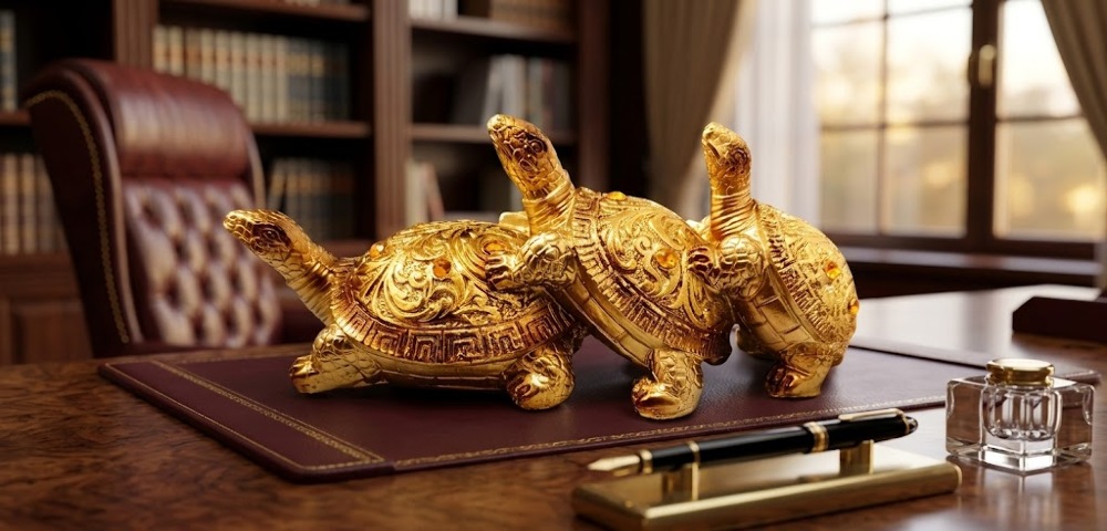 Feng Shui 3-Tier Family Golden Tortoise Showpiece 1pc