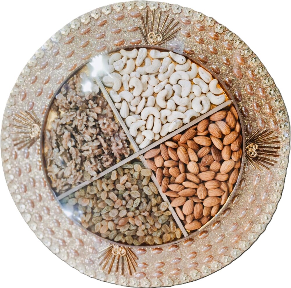 Qkart Festive Decorative Dry Fruit Platter, ( A-120g, K-120g, Ak-70g,C-100g)