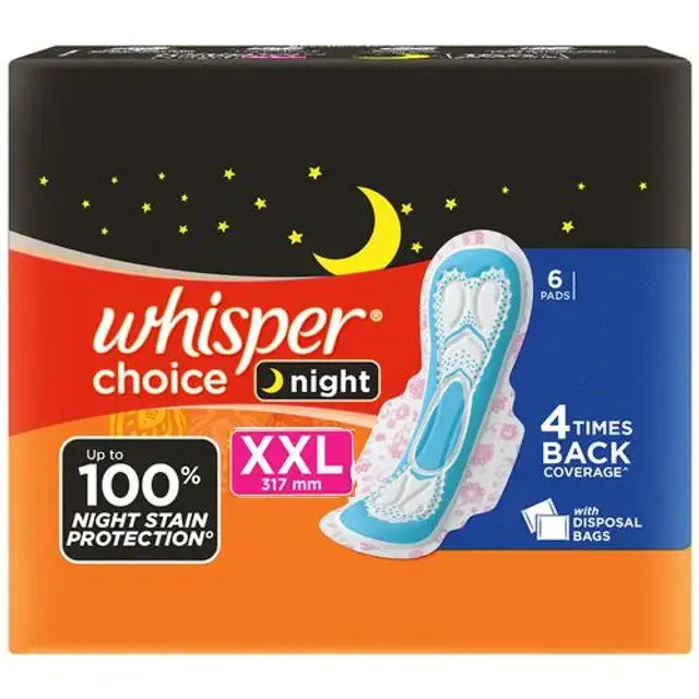 Whisper Choie Nights Sanitary Pads XXL, Pack of 6 Pads