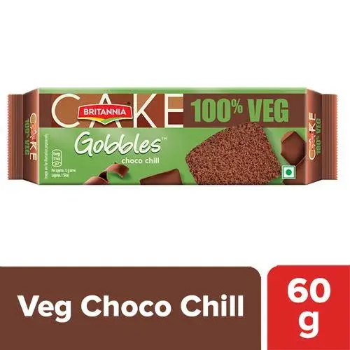 Britannia Gobbles 100% Veg Bar Cake - Chocolate, Soft & Fluffy Snack, 60 g