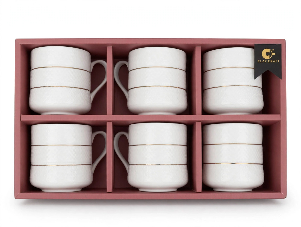Clay Craft Glam Impression Coffe Mugs Set Of 6