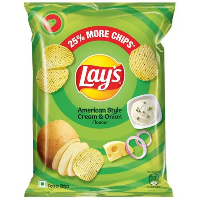 Bulk Deal :- Lays Potato Chips - American Style Cream & Onion Flavour, Crunchy Snacks, 40 g Pouch ( Pack of 12 )