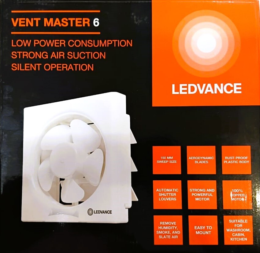 Ledvance Vent Master 6 Ldeco Efw 6 wh Pvc Sq 6x1 In Ledv Exhaust Fan 34W