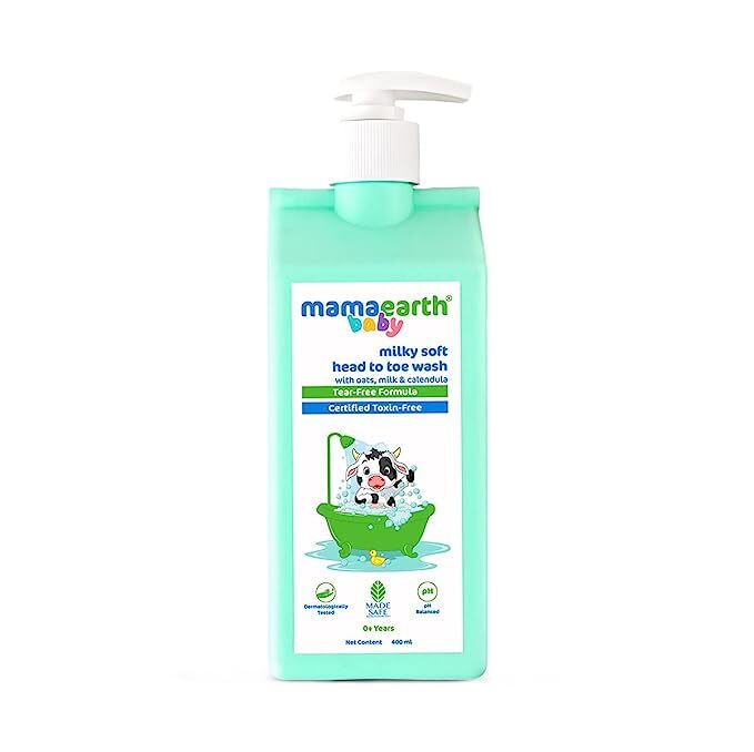 Mamaearth Milky Soft Head to Toe Wash With Oats, Milk, and Calendula for Babies- 400 ml