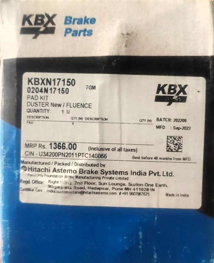 Disc Pad for Renault Fluence / Duster (New Model) - KBXN17150