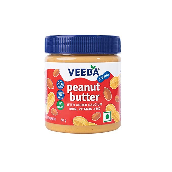 Veeba Peanut Butter Creamy | Smooth | High Protein | Naturally Gluten Free | Vegan | Trans Fat Free | No Added Preservatives | Added Calcium, Iron, Vitamin A & D | No Added Colour & Flavour | Non GMO | 340 g |