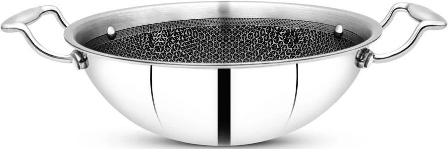 Maxima Triply Stainless Steel Honey Comb Kadai With Lid 26cm