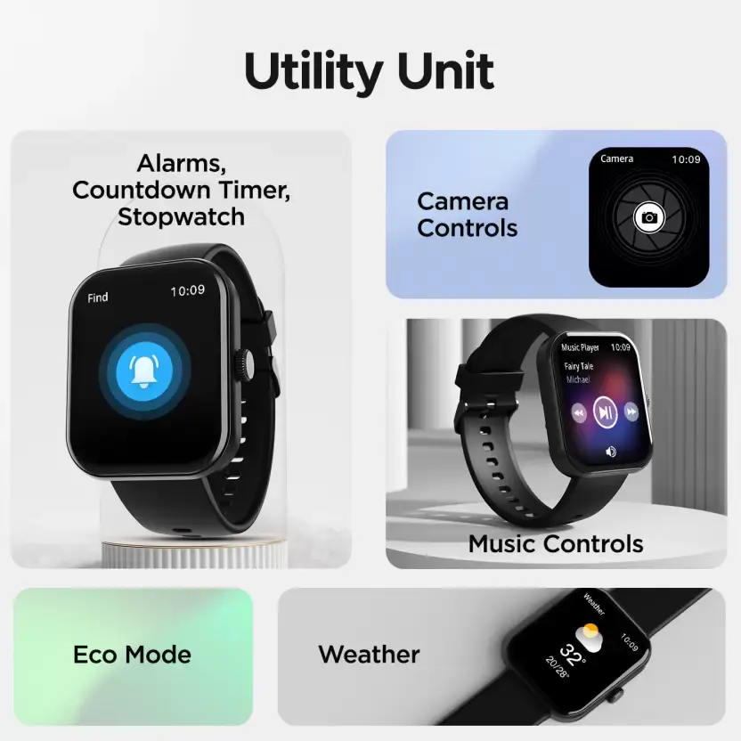 boAt Ultima Connect Max with 2.0" HD Display, BT Calling and 100+ Sports Modes Smartwatch (Black Strap, Free Size)