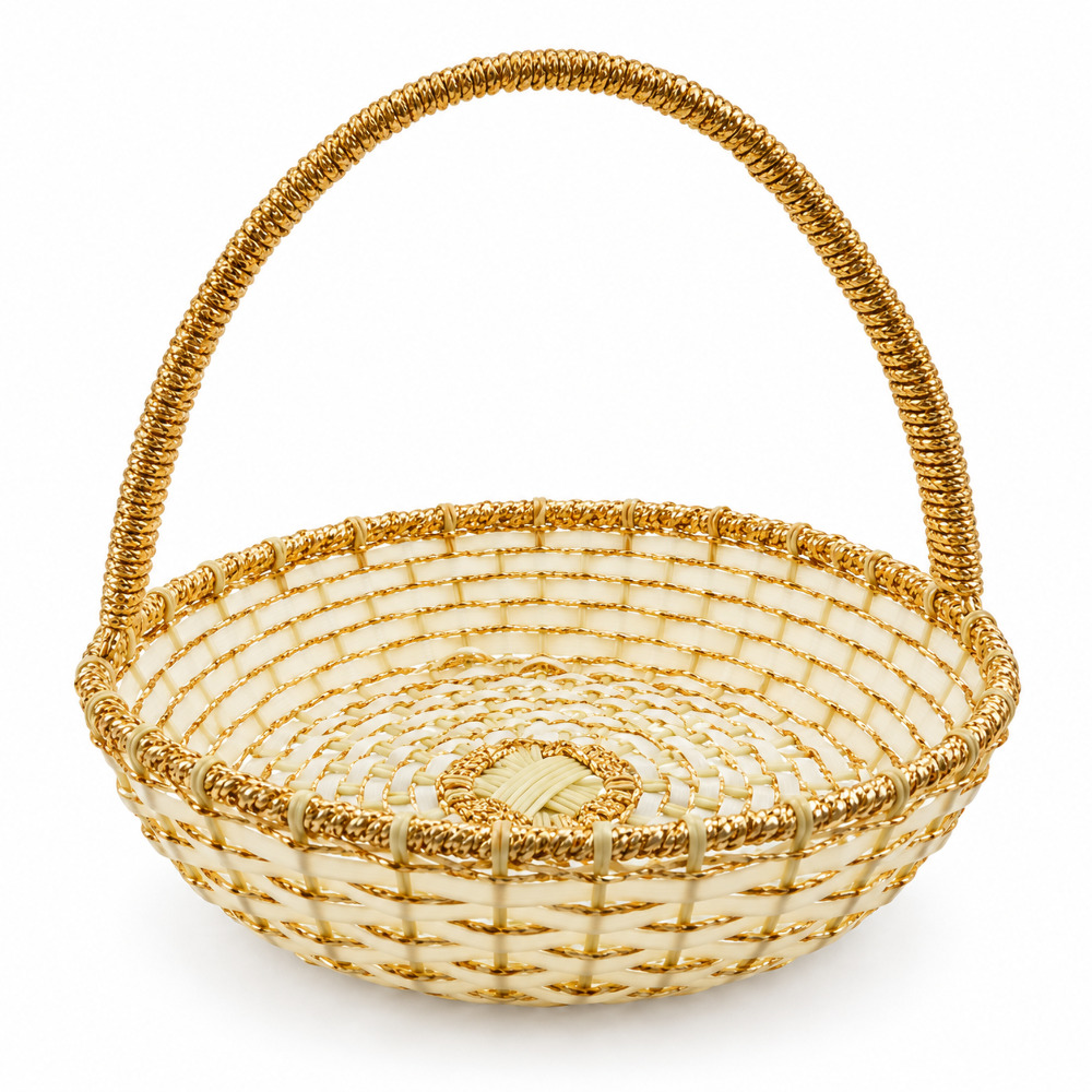 White & Gold Gift Hamper Basket Round 1N