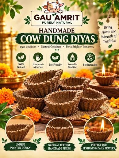 Gau Amirit Natural Cow Dung Diyas Pack Of 5