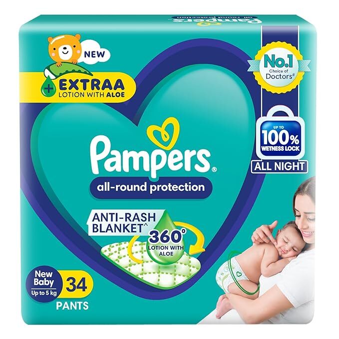 Pampers All-Round Protection Anti Rash Blanket Lotion With Aloe 34 Pants Upto 5Kg