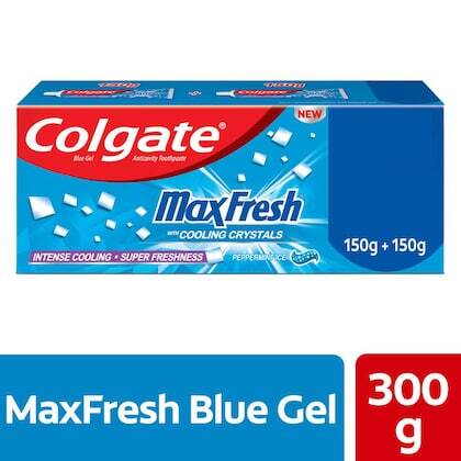 Colgate Max Fresh Peppermint Ice Blue Gel Toothpaste 300 g (150 + 150)